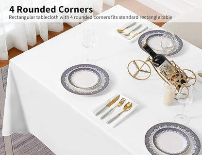 Surmente 10 Pack White Rectangle Tablecloth 90 x 132-inch Rectangular Polyester Table Cloth for Weddings, Banquets, or Restaurants