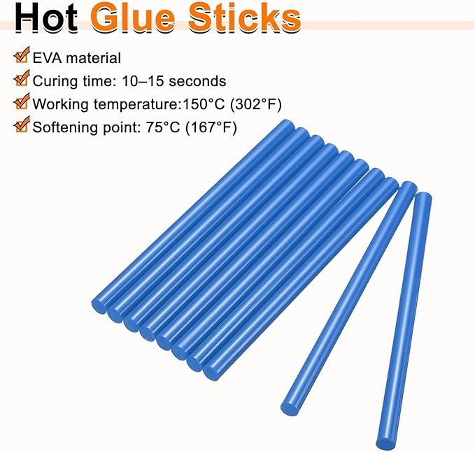 HARFINGTON 10pcs Hot Glue Sticks 0.43" Dia x 7.87" Long EVA Mini Hot Melt Adhesive Glue Stick for Hot Melt Gun Wood Plastic Glass Flowers Fabrics Foam, Blue