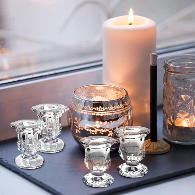 36 Pcs Candlestick Holders 2 Style Taper Candle Holders Bulk Small Glass Candle Holder for Wedding Table Centerpiece Home Party Decor