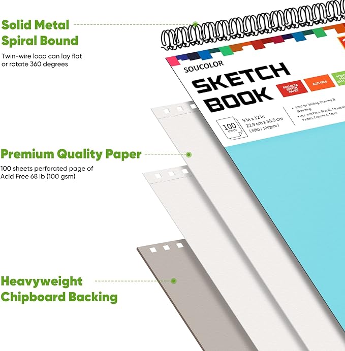 Soucolor 9 x12 Inch Sketch Book,Teen Girl Trendy Stuff, Halloween & Christmas for Teen Girls 4-12, Mother's Day, Birthday for Daughter Wife, Creative Gift for Mum Her, Christmas Coloring Book