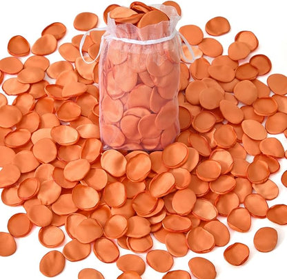 Alecono 600Pcs Silk Rose Petals, Faux Orange Flower Petals for Wedding Proposal Flower Girl Basket, Petals Bulk for Dinner Table Centerpieces Party Romantic Night Decoration