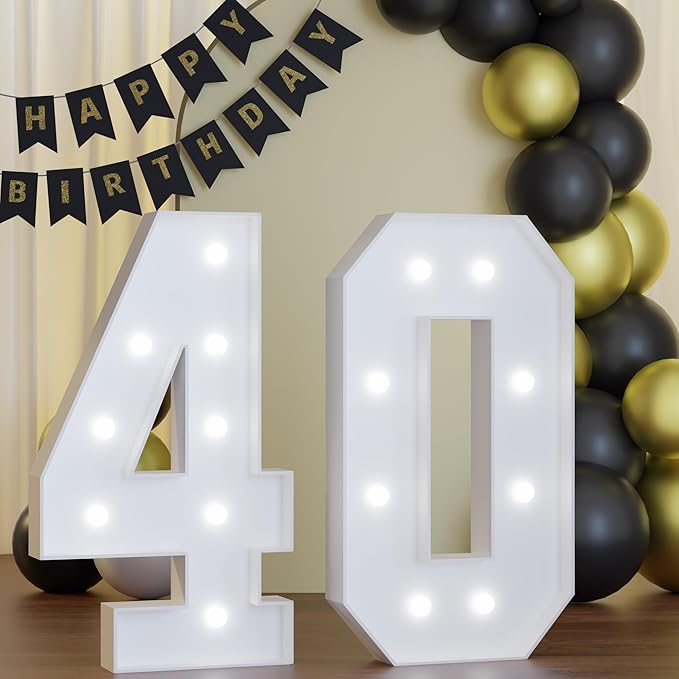 3FT Marquee Numbers 40, Happy 40th Birthday Decorations for Women Men, Large 40 Light up Numbers for Him Her 40 Years Old Birthday Party Supplies, 40th Anniversary Party Decor