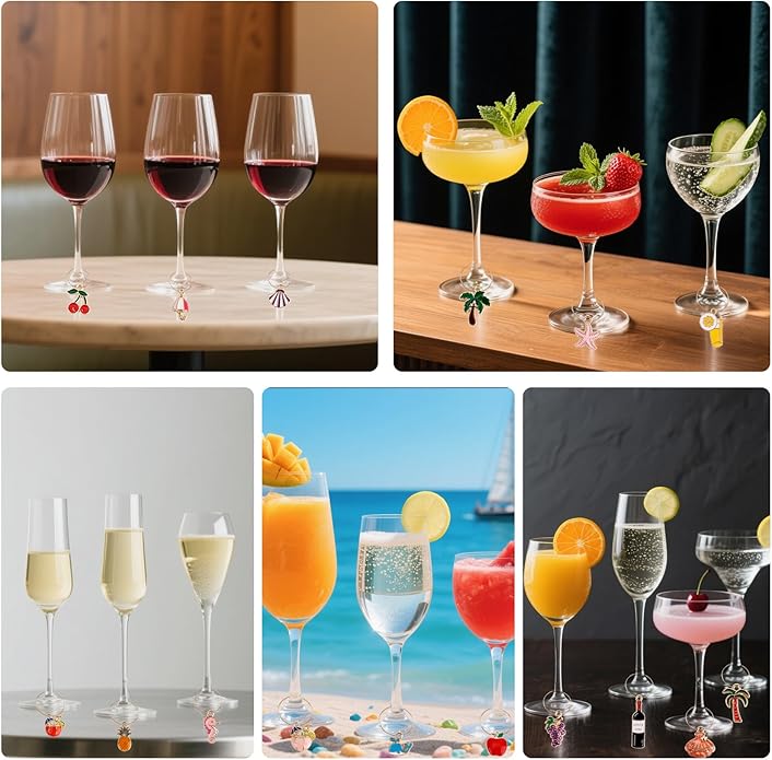 Wine Glass Charms Wine Charms for Stem Glasses Glass Markers Identifiers Tags for Christmas Tasting Party Favors Decorations