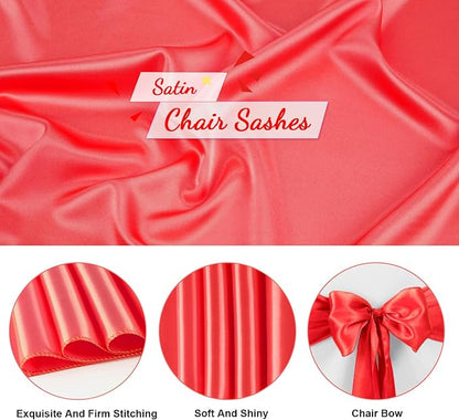 50 PCS Red Satin Chair Sashes Bows Universal Chair Ribbon Ties Back Sash for Wedding Party Reception Events Banquets Hotel Event Chair Cover Decoration (7x108 inch)