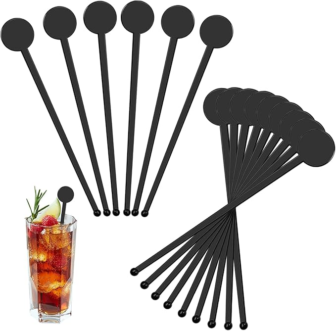 240Pcs Drink Stirrers Cocktail, 7 Inches Disposible Plastic Swizzle Sticks with Disc Top, Mixing Rod for Bar Drinks,Wedding Drinks,Coffee Stir,Whiskey Beverage（Black）