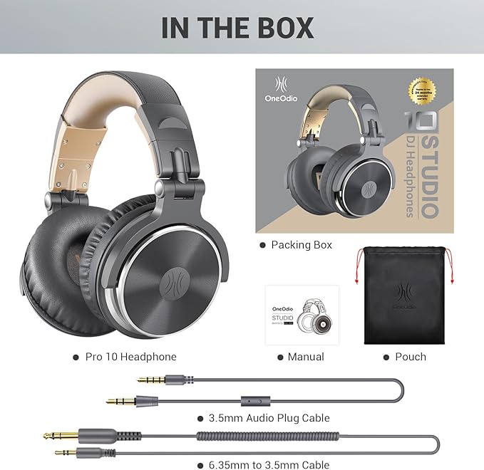 OneOdio Wired Over Ear Headphones Studio Monitor & Mixing DJ Stereo Headsets with 50mm Neodymium Drivers and 1/4 to 3.5mm Jack for AMP Computer Recording Podcast Keyboard Guitar Laptop - Grey
