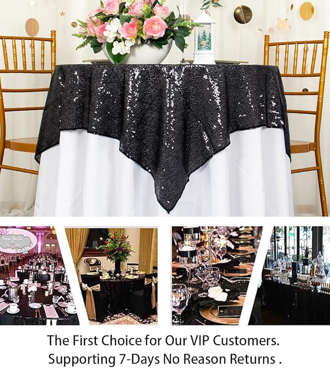 ShinyBeauty Sequin Tablecloth Table Linen Table Cover Table Overlays for Wedding Party Decor Backdrops -1122S (36x36, Black)