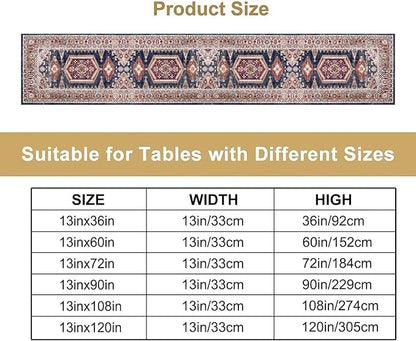Vintage Boho Table Runner,Flower Geometric Design Rustic Farmhouse Table Runner for Home Farmhouse Kitchen Table Dining Coffee Room Garden Party Wedding Decor 13x108in