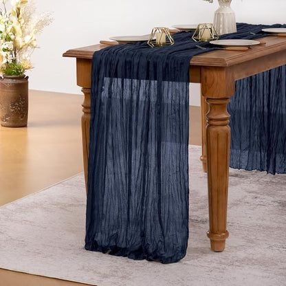 MLMW 6 Pack Navy Blue Table Runner Cheesecloth Boho Gauze Rustic Cheese Cloth Table Runner 160 inch Sheer 13.3ft for Graduation Wedding Party Baby Bridal Shower Birthday