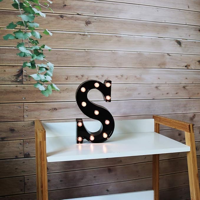 Light Up Black Alphabet Marquee Letters Sign LED Marquee Number Lights Sign for Night Light Home Bar Christmas Lamp Birthday Party Wedding Decoration S