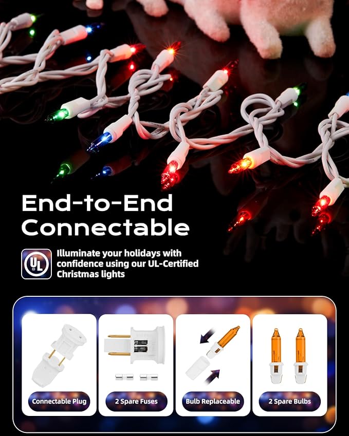 Brightown Multicolor Christmas Mini String Lights, 100-Count 26.5ft Incandescent Bulb Fairy Lights for Indoor Holiday Decor, Christmas Tree Garland Wedding Party Multi-Use Xmas Decoration, White Wire