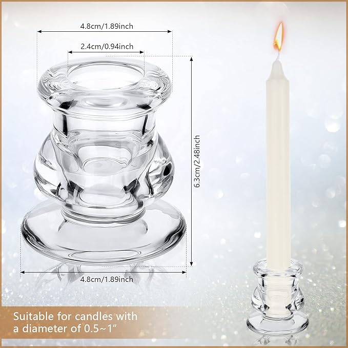24 Pcs Candlestick Holders Glass Clear Taper Candle Holders 2.2" High Candle Stick for Wedding Centerpieces Decor Party Supplies