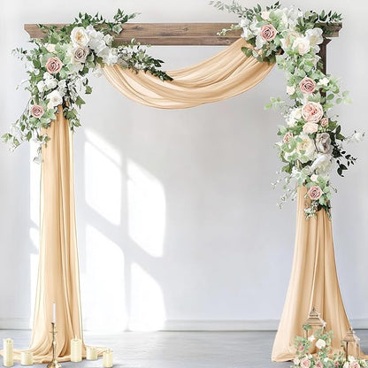Socomi Wedding Arch Draping Fabric 1 Panel 29" x 19Ft Champagne Sheer Chiffon Curtain Drapes 6 Yards for Wedding Ceremony Birthday Party Decoration