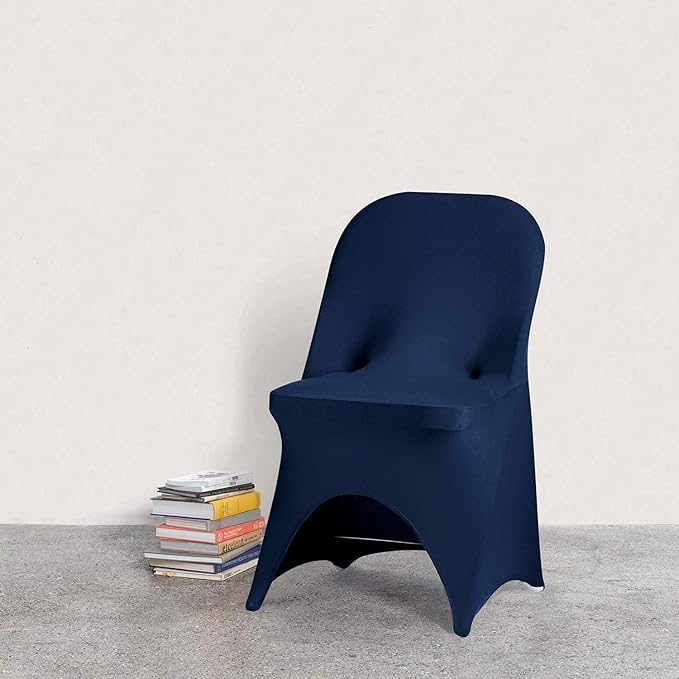 Peomeise Stretch Spandex Folding Chair Cover for Wedding Party Dining Banquet Event (Navy,25pcs)