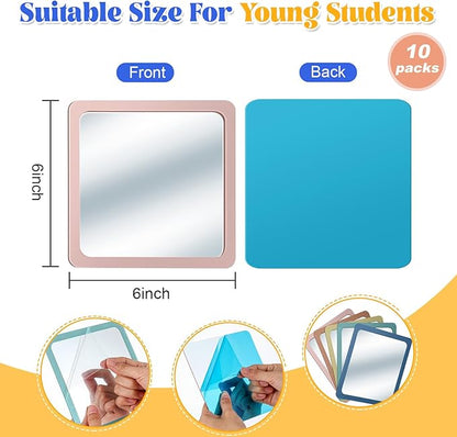 Dandat 10 Pcs Small Mirrors for Kids 6 x 6 Inch Square Shatter Proof Reflector Toddler Glass Plastic Reflector for Classroom DIY Craft Preschool Facial Expression (Gray Colors)