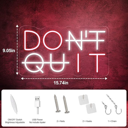 Don't Quit Neon Sign for Wall Decor, DO IT Neon Lights Party Decorations, USB Powered Switch LED Neon Lights Adjustable for Office, Gym, Man Cave, Gamer Room Decor