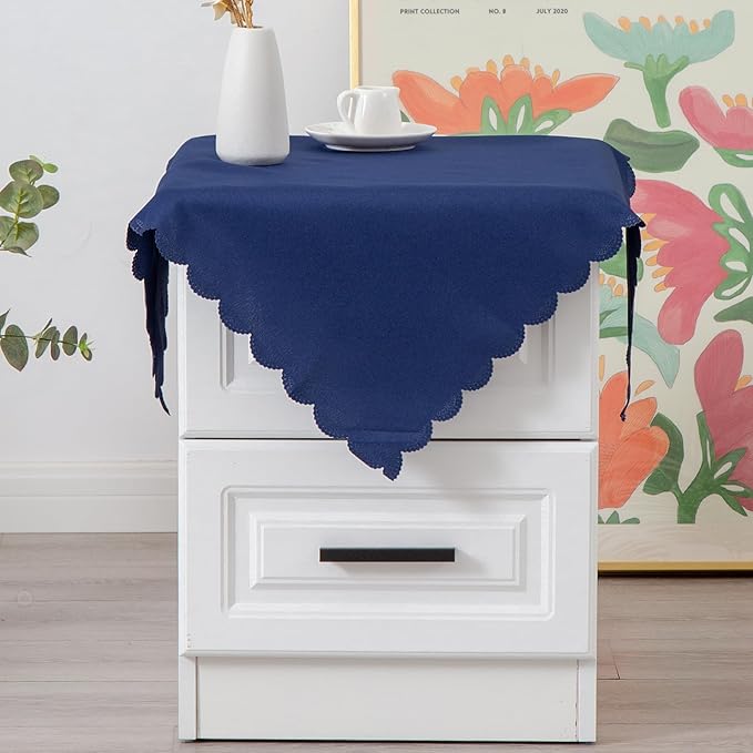 Small Square Navy Tablecloth 24 x 24 Inch Polyester Fabric Washable Table Cover Decorative Wrinkle Resistant Solid Color Table Cloth for Nightstand Party Wedding Camping