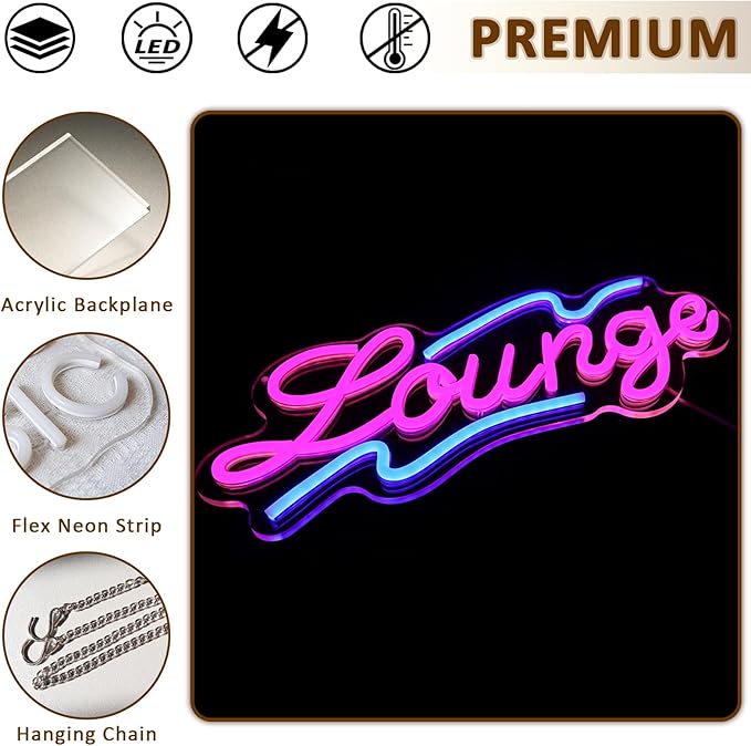 Lounge Neon Sign for Wall Decor, 16.54" x 6.69" Rest Led Signs for Room, USB Dimmable Neon Lights for Lounge Room Bar Hotel Cafe Nightclub VIP Room Man Cave Home Bedroom Decoration