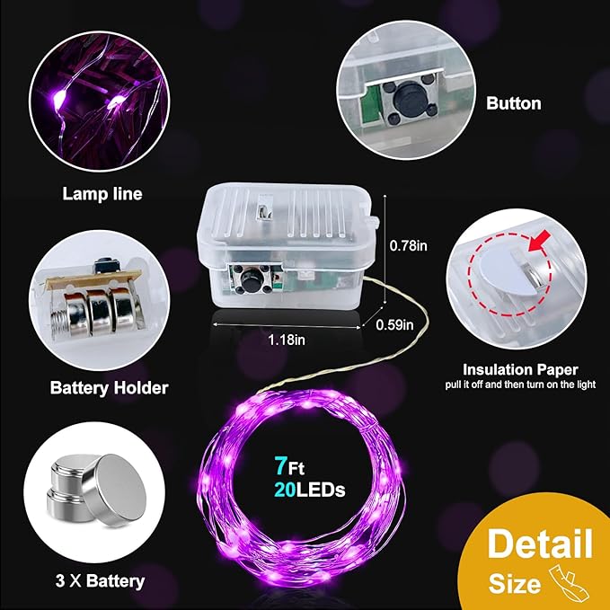pozzolanas 12 Pack Pink Battery Operated String Lights - 7ft Waterproof Fairy Lights with 20 LEDs for Home, Mason Jar, Party, Wedding, Halloween, Christmas Decorations
