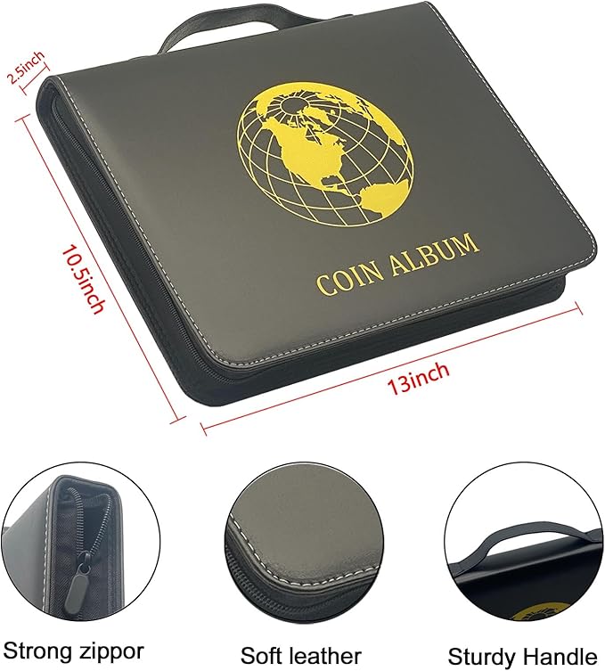 321 Pockets Fireproof Coin Collection Holder Album Book for Collectors, 312 Pockets Coins Collecting Album and 9 Sleeves Paper Money Coins Collecting Album for Coin Currency Collection Supplies, Stamp