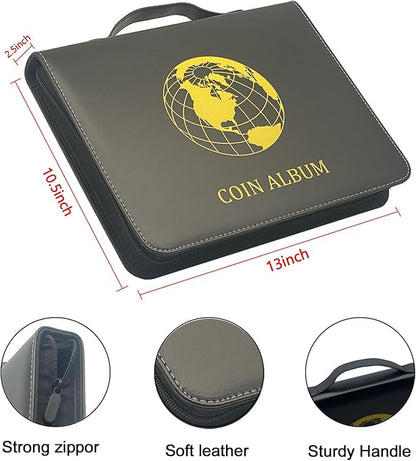 321 Pockets Fireproof Coin Collection Holder Album Book for Collectors, 312 Pockets Coins Collecting Album and 9 Sleeves Paper Money Coins Collecting Album for Coin Currency Collection Supplies, Stamp
