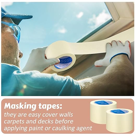Masking Tape Bulk General Purpose Masking Painting Tape 55 Yards for Painting Home Office School Stationery Arts Crafts Basic Use, Easy Removal(6 Rolls,3 Inch)