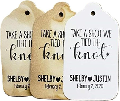 Take a Shot We Tied The Knot Personalized CardStock Favor Tag Sets of 25 Tags (My Medium tag) 1 3/8" x 2 1/2"