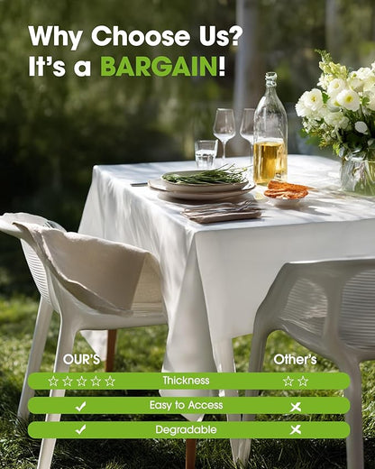 Pureegg Plastic Table Cloth Disposable 10 Pack, 54 x 156 Inch Table Cloths, Party, Picnic, Wedding, Decorative Tablecloths, Rectangle, White Plastic Cover, Leakproof & Sturdy, White