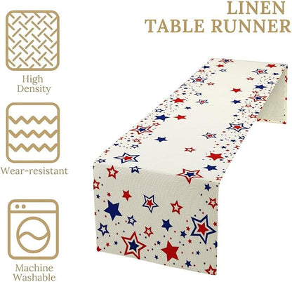 4th of July Table Runner, American Stars Patriotic Independence Day Table Runner for Indoor Outdoor Party Home Kitchen Dining Table Decor, Blue Red, 13x70inch