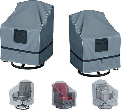 Outdoor Swivel Lounge Chair Cover 2 Pack, Waterproof Heavy Duty Outdoor Outdoor Lawn Patio Furniture Rocking Chair Cover, (29 W x 31 D x 38.5 H inches), Gray
