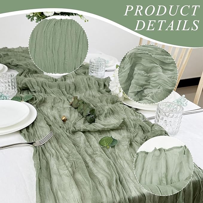 1 Pack Cheesecloth Table Runner 10Ft Christmas Gauze Boho Table Runners for Wedding Decor Bridal Shower Decorations Baby Shower Party(35" x 120")