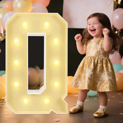 Marquee Light Up Letters: 3FT Large Decorative Signs for Party Decorations Baby Shower Birthday Wedding Engagement Anniversary, 3 Feet Tall Pre-Cut DIY Foamboard Letter Q - Easy to Assemble