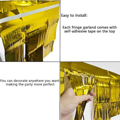 We Moment 6 Pack 10 Feet Gold Foil Fringe Garland Streamers Metallic Tinsel Banner Wall Hanging Fringe Curtain Glitter Backdrop Banner for Parade Floats Birthday Bachelorette Gold Party Decorations