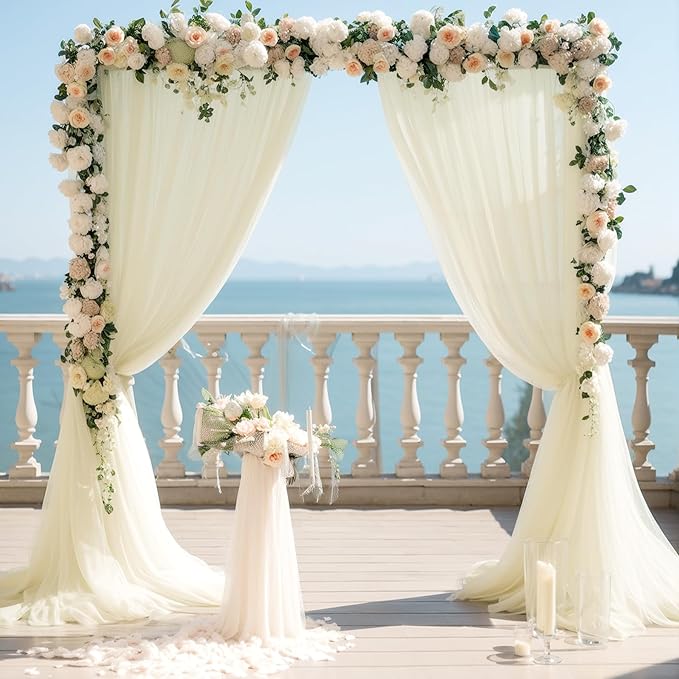 Ivory Tulle Backdrop Curtain for Wedding Parties 10ft x 8ft Sheer Backdrop Curtains for Bridal Shower Birthday Baby Shower Photo Shoot Background Decorations 2 Panels 5ft x 8ft
