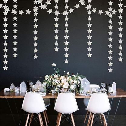 Glitter-Silver Party-Decorations Star Christmas Garland - 62ft Birthday Twinkle Little Star Hanging Streamers Banner,Bachelorette Engagement Wedding New Years Supplies Decor Hugtmr