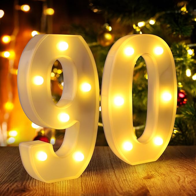 90th Birthday Decorations for Women Men,Happy 90 Birthday Decorations for Centerpieces Table,90 Light Up Numbers Sign Led for Party Backdrop Wall Decor for Wedding Anniversary Home