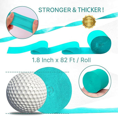 PartyWoo Teal Crepe Paper Streamers 4pcs 328ft Pack of Turquoise Crepe Paper Streamers for Birthday Gender Reveal Baby Shower Wedding Graduation Pool Mermaid Under The Sea Theme Party Decorations