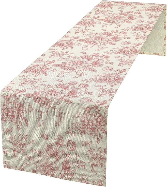 Pink White Flower Table Runner, Wildfloral Floral Sketch Pattern Print Kitchen Dinning Table Runner for Indoor Outdoor Home Wedding Party Holiday, 13x108 Inch
