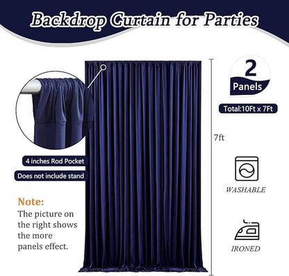 10 x 7 Feet Navy Blue Backdrop Curtain for Partie, Background Curtains for Photoshoot, Birthday, Wedding, Halloween, Thanksgiving, Christmas Day, New Year Party Decorations 5Ft x 7Ft, 2 Panels
