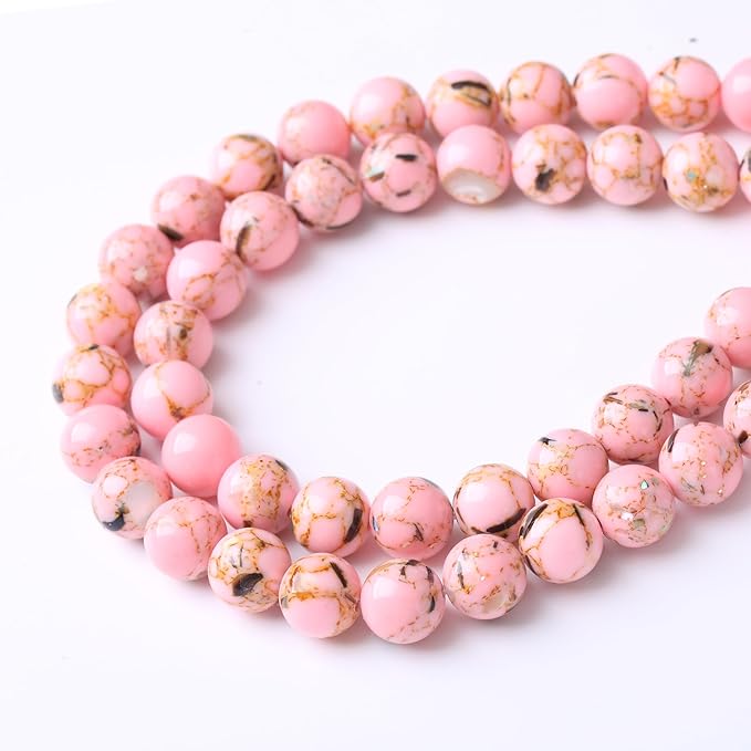 Pink Shell Turquoise Stone Beads Gemstone Round Crystal Energy Jade Beads Stone Beads for Jewelry Making DIY Bracelet Necklace Jewelry Making 1 Strand 15.5inch 60PCS 6MM