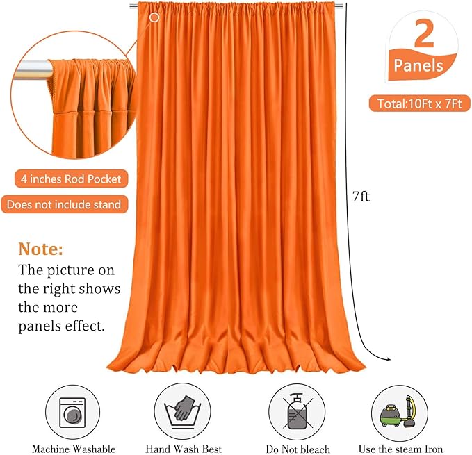10 x 7 Feet Orange Backdrop Curtain for Partie, Background Curtains for Photoshoot, Birthday, Wedding, Halloween, Thanksgiving, Christmas, New Year Party Decorations 5Ft x 7Ft, 2 Panels