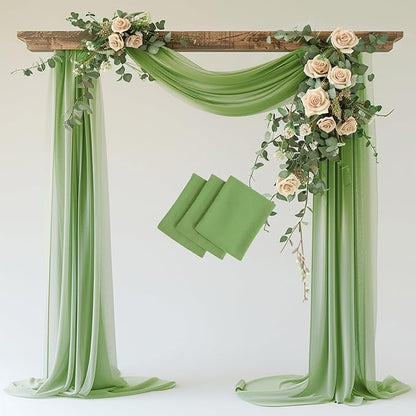 Wokceer Wedding Arch Draping 3 Panels 28.7" x 20FT Sage Green Sheer Fabric Backdrop for Ceremony, Birthday Party, Bridal Shower Decoration