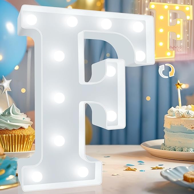 Pooqla LED Marquee Letter Lights, Warm White and Cool White Decorative Lighted Letters, Light Up Alphabet Letters for Boys Girls, Party, Wedding, Bar, Night Light, Birthday Decoration, Letter F