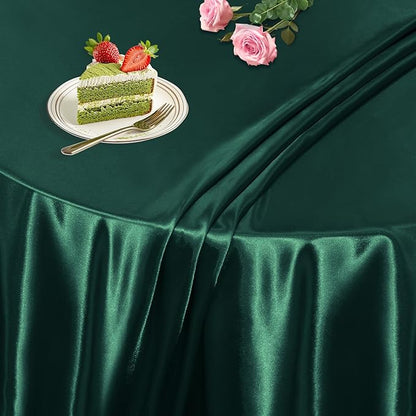 KKJIAF 1 Pack 60 Inch / 5ft Round Table Cloth, Hunter Green Overlay Round Satin Table Cover, Silky Satin Dining Tablecloths for Wedding Buffet Parties Banquet Decoration