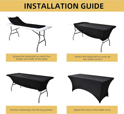 6-Pack 4ft Spandex Black Table Covers for Rectangular Folding Tables - Wrinkle Resistant Stretch Tight Table Cloths - Ultimate Fitted Table Protector for Parties, Trade Shows, and Wedding
