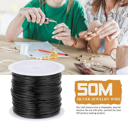 164FT Jewelry Wire 22 Gauge Tarnish-Resistant Copper Beading Wires Roll Bulk for DIY Crafts Jewelry Making, Black Wire