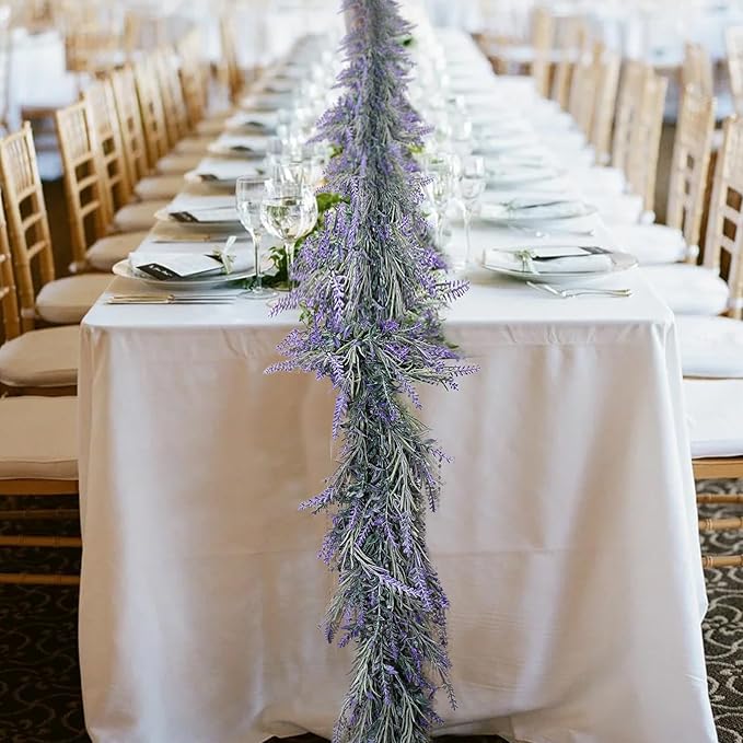 MAKHOT Spring Summer Lavender Purple Garland, 6Ft Lavender Artificial Green Garland, Fake Silver LavenderLeaves Vines for Wedding Mantle Party Arch Porch Stair Table Door Home Decor (Light Purple)