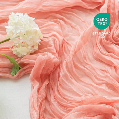 Sioloc 1 Pack Peach Coral Cheesecloth Table Runner Fall Autumn Decor for Home 10ft Table Cloth for Tea Wedding Birthday Party Baby Bridal Shower Halloween Thanksgiving