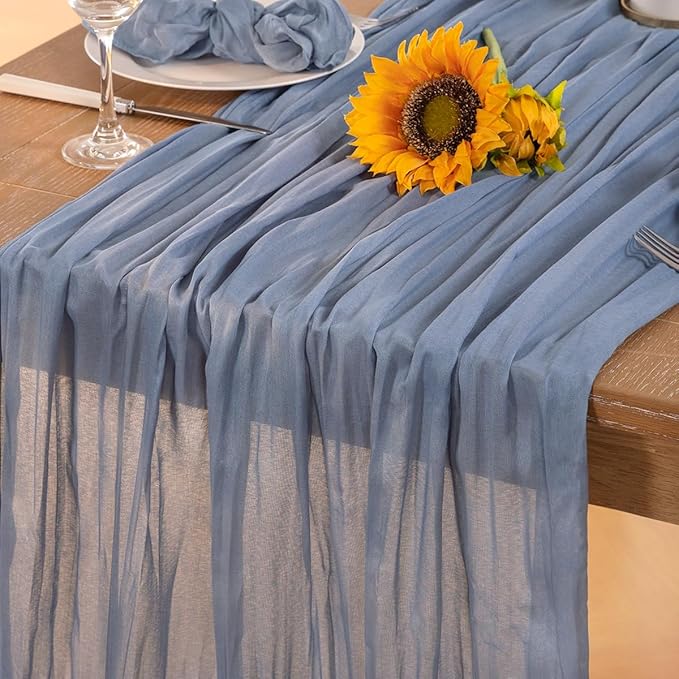 Dusty Blue Cheesecloth Table Runner Fall Table Runner Boho Gauze 120 Inches Blue Cheese Cloth Fall Table Decorations for Thanksgiving Marine Weddings Bridal Baby Shower Birthday Party