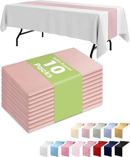Pureegg Dusty Pink Plastic Table Runners - 10 Pack, 14'' x 108'', Water Resistant & Disposable Centerpiece Decorations for Table Cloth, Wedding, Birthday, Holiday, Baby Shower, Party, Home Decor
